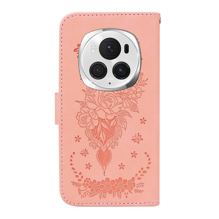 For Honor Magic6 Pro Butterfly Rose Embossed Leather Phone Case