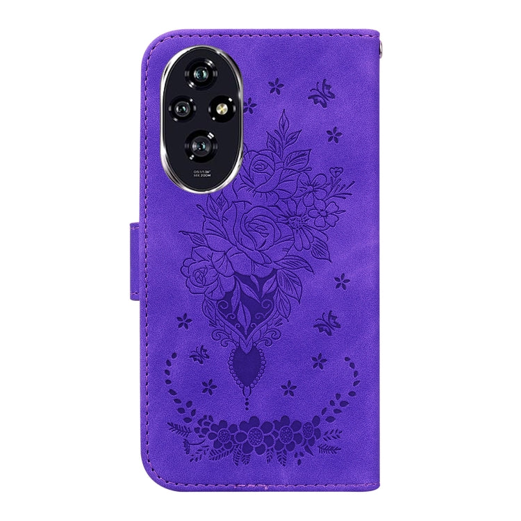 For Honor 200 Butterfly Rose Embossed Leather Phone Case
