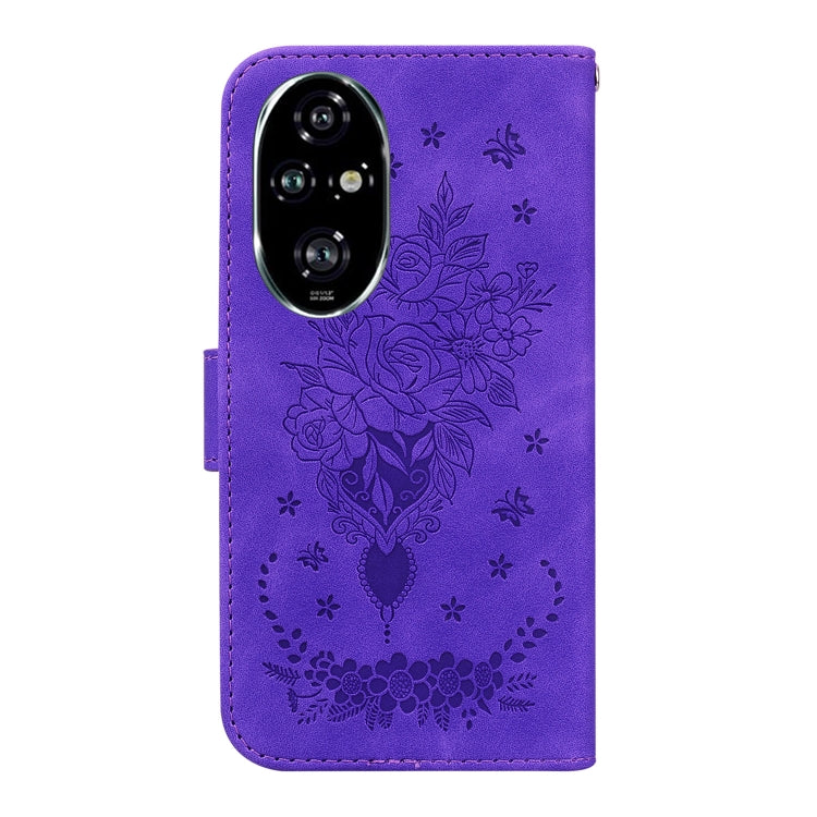 For Honor 200 Pro Butterfly Rose Embossed Leather Phone Case
