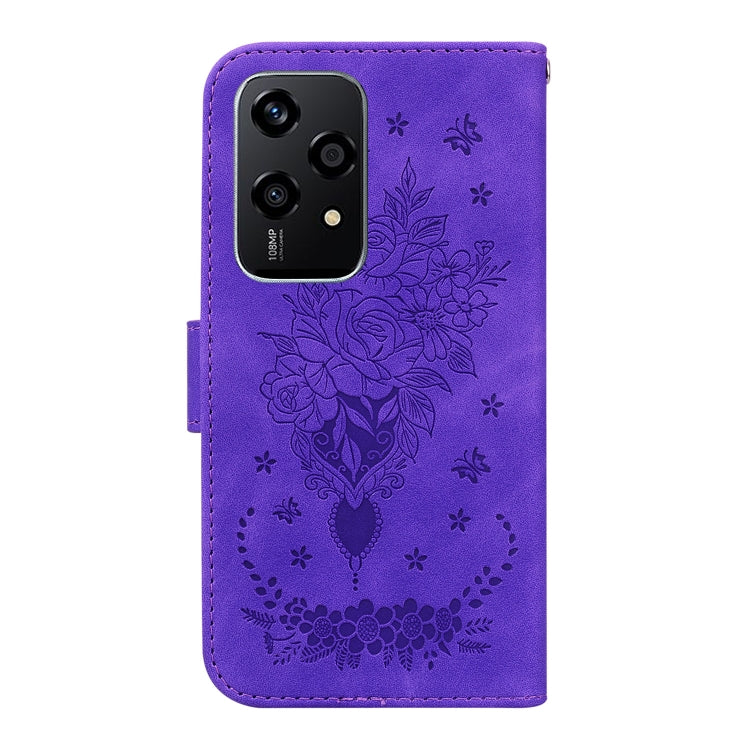 For Honor 200 Lite Global Butterfly Rose Embossed Leather Phone Case