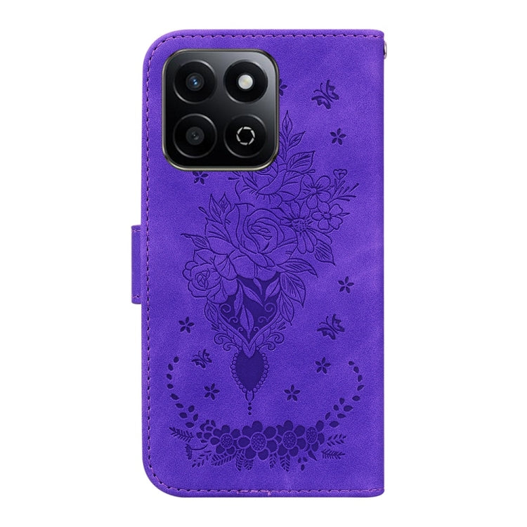 For Honor Play 60 Plus Butterfly Rose Embossed Leather Phone Case