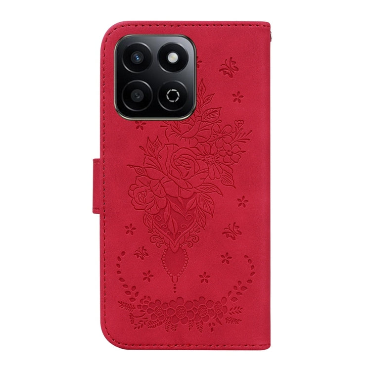 For Honor Play 60 Plus Butterfly Rose Embossed Leather Phone Case