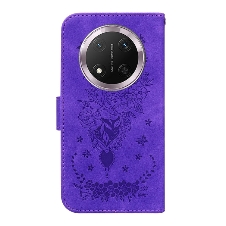 For Honor X9c Butterfly Rose Embossed Leather Phone Case