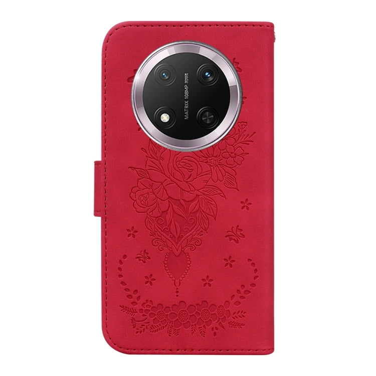 For Honor X9c Butterfly Rose Embossed Leather Phone Case