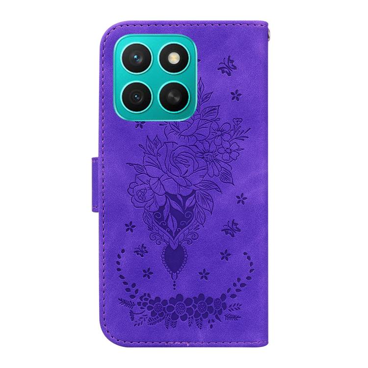 For Honor X8c 4G Butterfly Rose Embossed Leather Phone Case