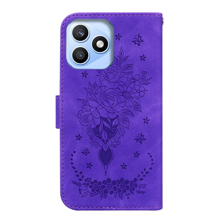 For Honor X8d 4G Butterfly Rose Embossed Leather Phone Case