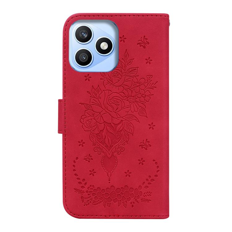 For Honor X8d 4G Butterfly Rose Embossed Leather Phone Case