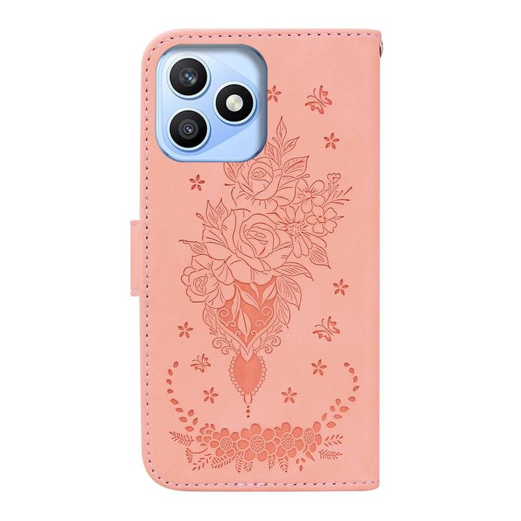 For Honor X8d 4G Butterfly Rose Embossed Leather Phone Case