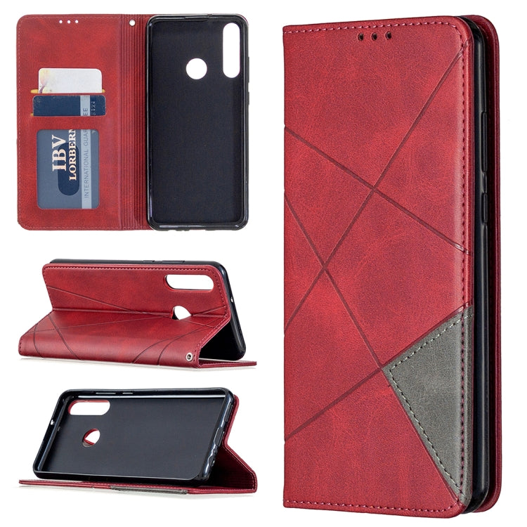 For Huawei Y6p Rhombus Texture Horizontal Flip Magnetic Leather Case with Holder & Card Slots & Wallet