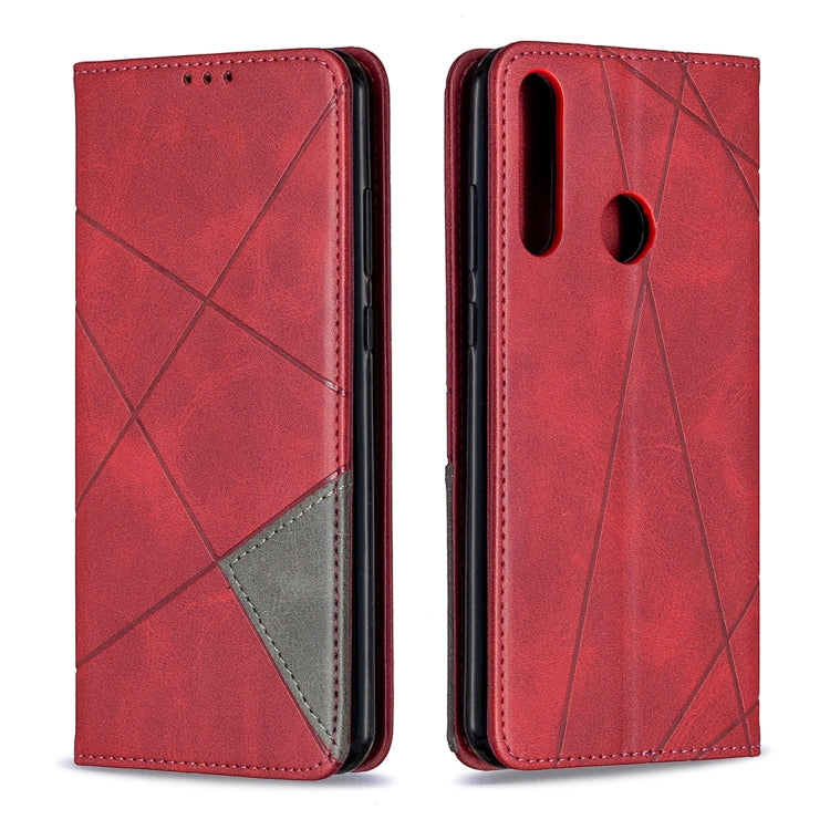For Huawei Y6p Rhombus Texture Horizontal Flip Magnetic Leather Case with Holder & Card Slots & Wallet