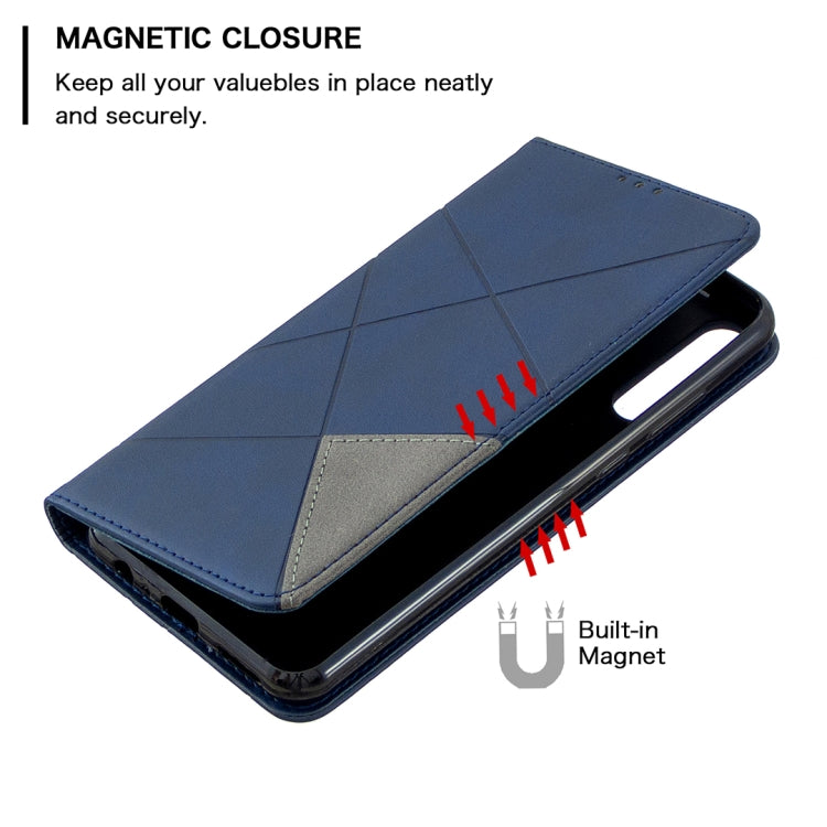 For Huawei Y6p Rhombus Texture Horizontal Flip Magnetic Leather Case with Holder & Card Slots & Wallet