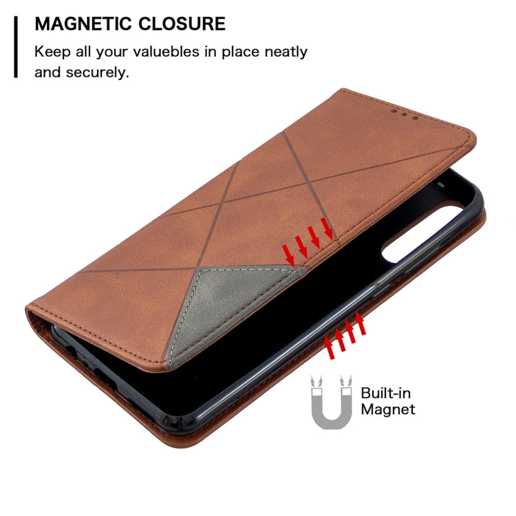 For Huawei Y6p Rhombus Texture Horizontal Flip Magnetic Leather Case with Holder & Card Slots & Wallet