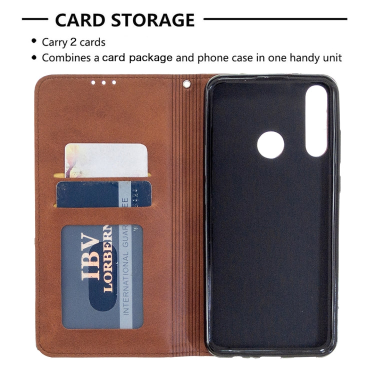 For Huawei Y6p Rhombus Texture Horizontal Flip Magnetic Leather Case with Holder & Card Slots & Wallet