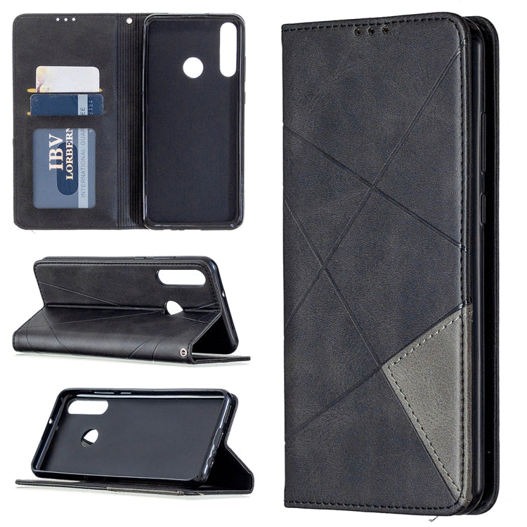 For Huawei Y6p Rhombus Texture Horizontal Flip Magnetic Leather Case with Holder & Card Slots & Wallet