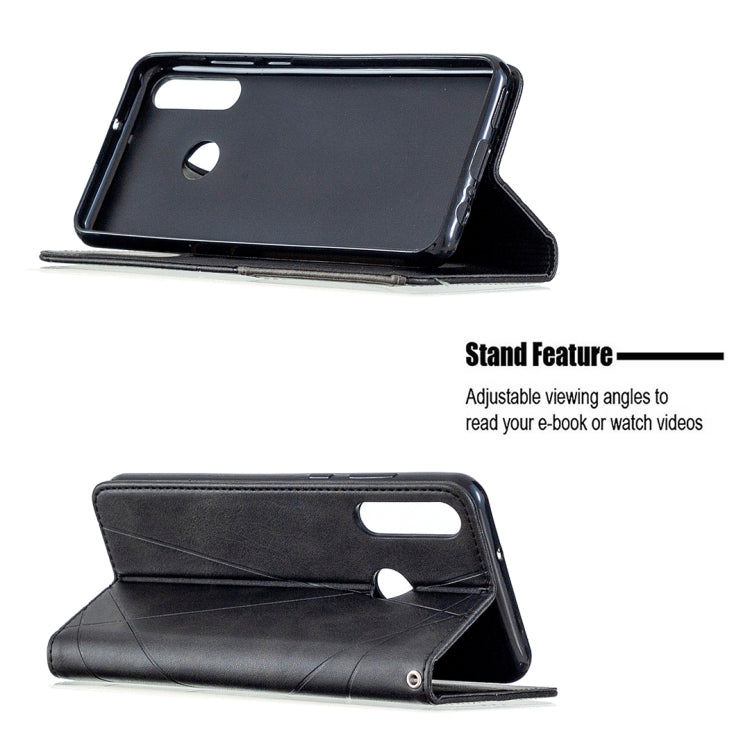 For Huawei Y6p Rhombus Texture Horizontal Flip Magnetic Leather Case with Holder & Card Slots & Wallet