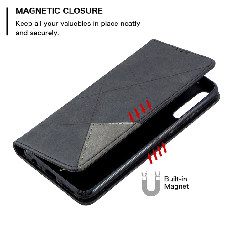 For Huawei Y6p Rhombus Texture Horizontal Flip Magnetic Leather Case with Holder & Card Slots & Wallet