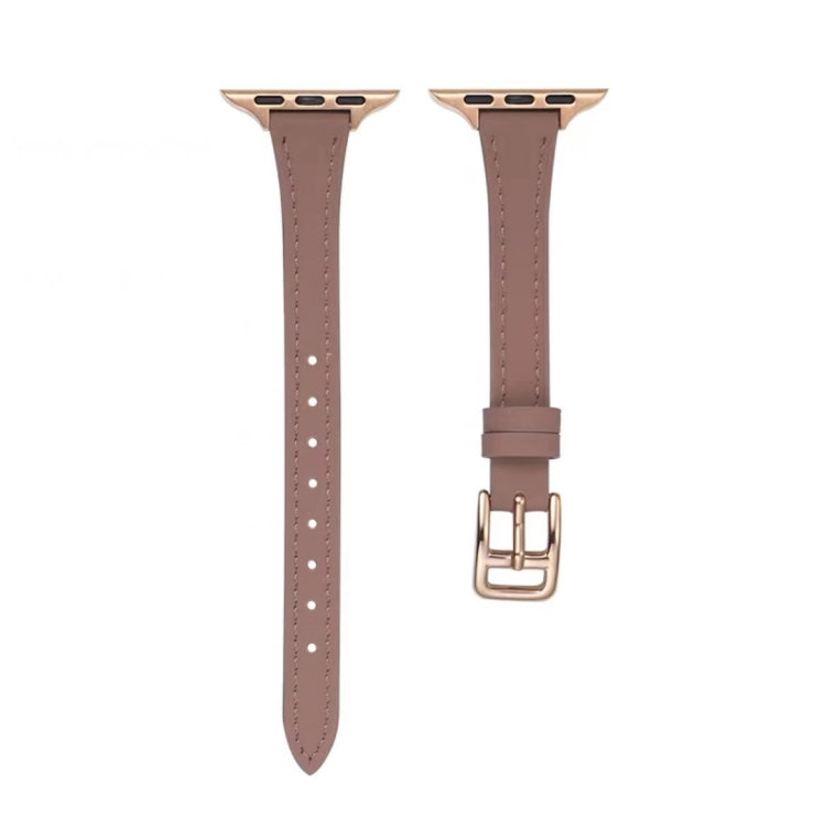 For Apple Watch Series 10 46mm T-shaped Slim Genuine Leather Watch Band