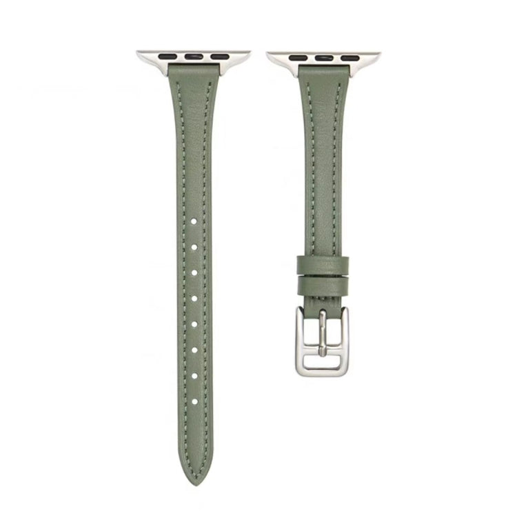 For Apple Watch Series 10 46mm T-shaped Slim Genuine Leather Watch Band
