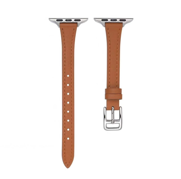 For Apple Watch Series 10 42mm T-shaped Slim Genuine Leather Watch Band