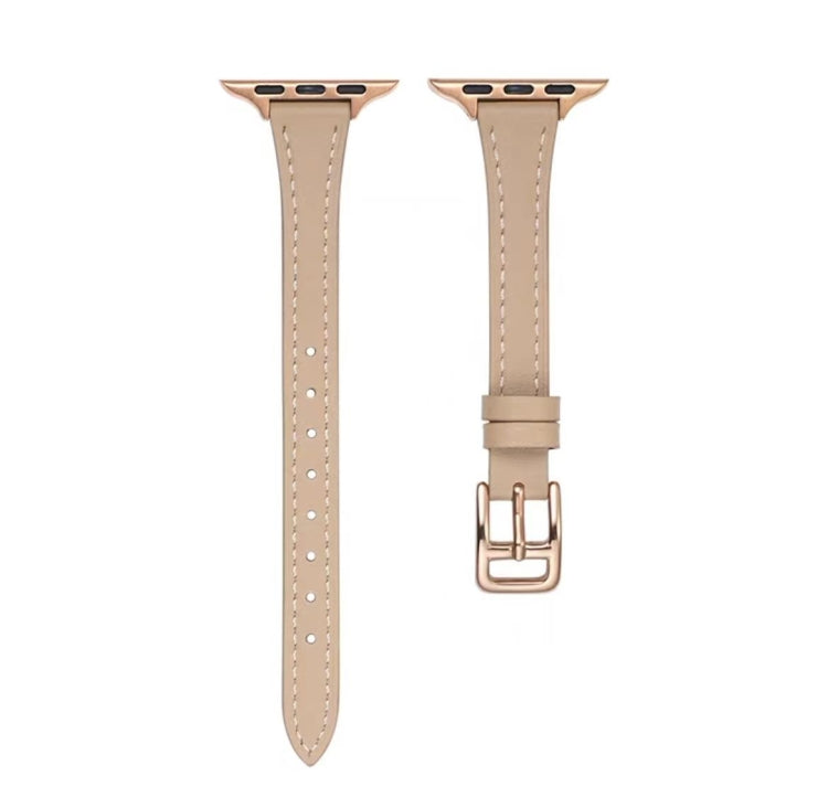 For Apple Watch Series 10 42mm T-shaped Slim Genuine Leather Watch Band