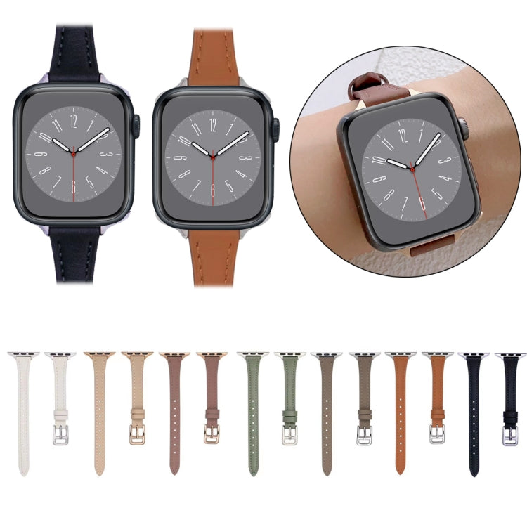 For Apple Watch Series 10 42mm T-shaped Slim Genuine Leather Watch Band