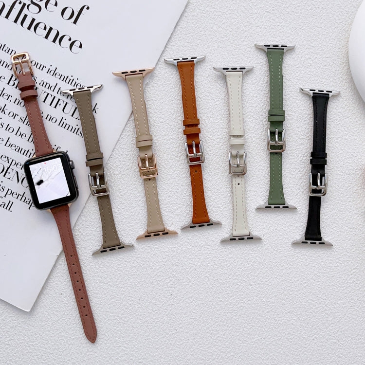 For Apple Watch Series 10 42mm T-shaped Slim Genuine Leather Watch Band