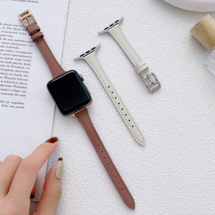For Apple Watch Series 10 46mm T-shaped Slim Genuine Leather Watch Band