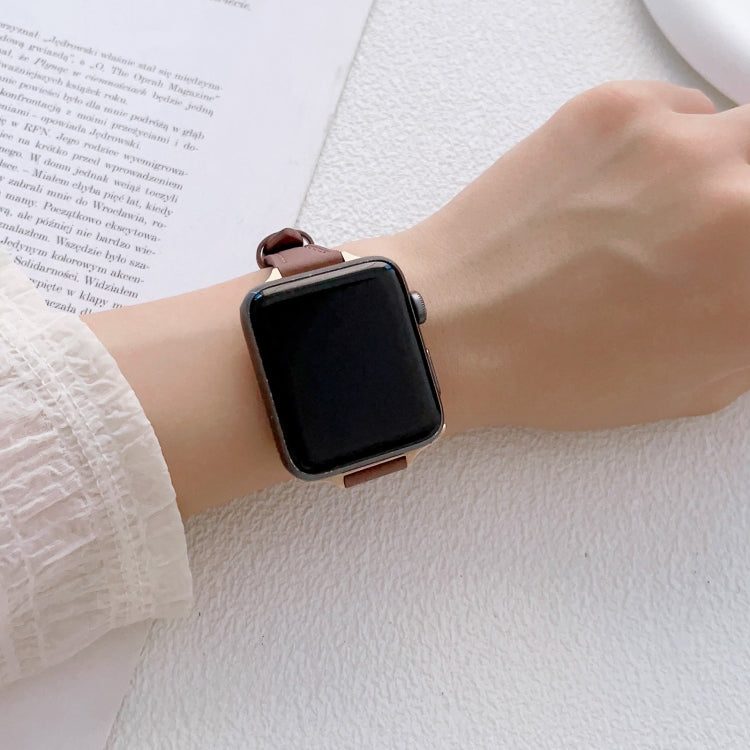 For Apple Watch Series 10 46mm T-shaped Slim Genuine Leather Watch Band