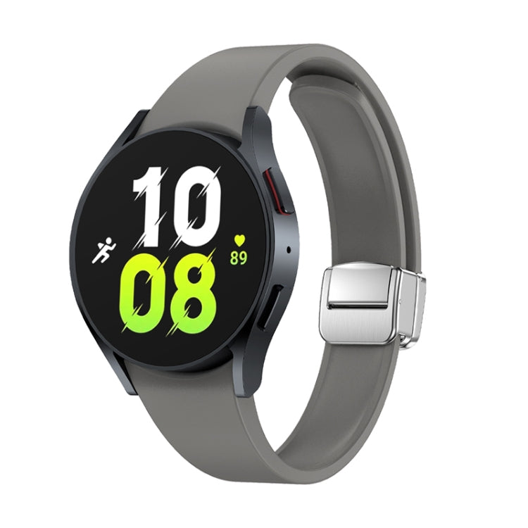 For Samsung Galaxy Watch 6 Magnetic Folding Silver Buckle Silicone Watch Band