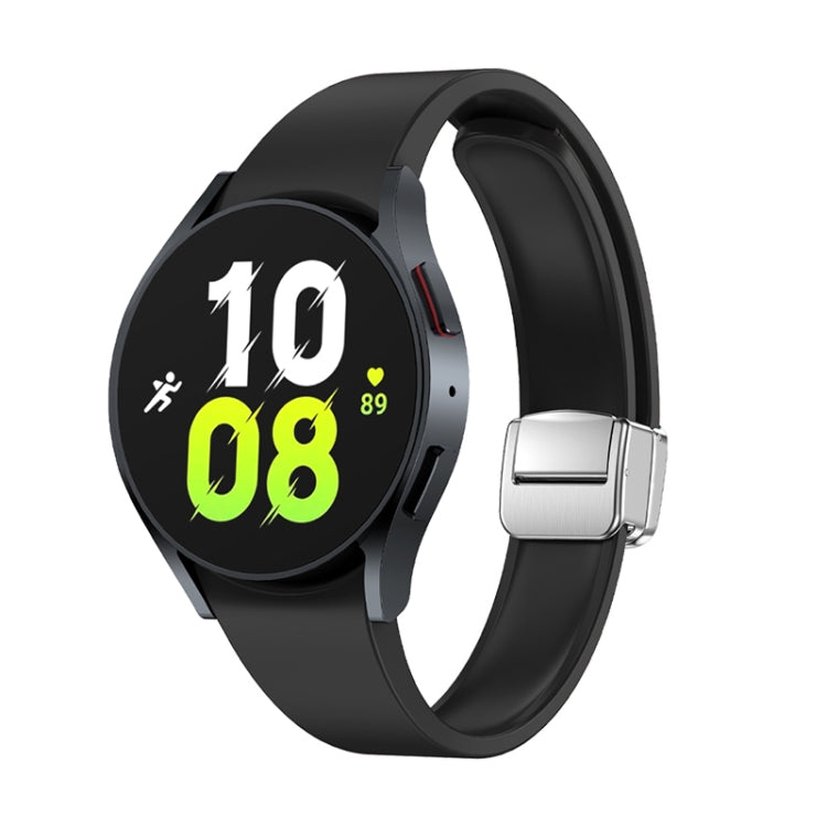 For Samsung Galaxy Watch 6 Magnetic Folding Silver Buckle Silicone Watch Band