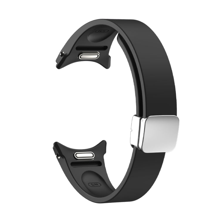 For Samsung Galaxy Watch 6 Magnetic Folding Silver Buckle Silicone Watch Band