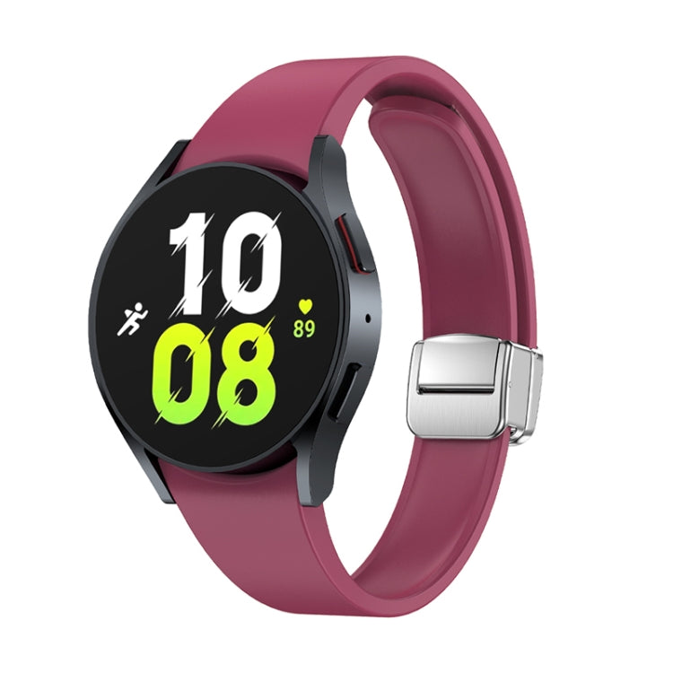 For Samsung Galaxy Watch 6 Magnetic Folding Silver Buckle Silicone Watch Band