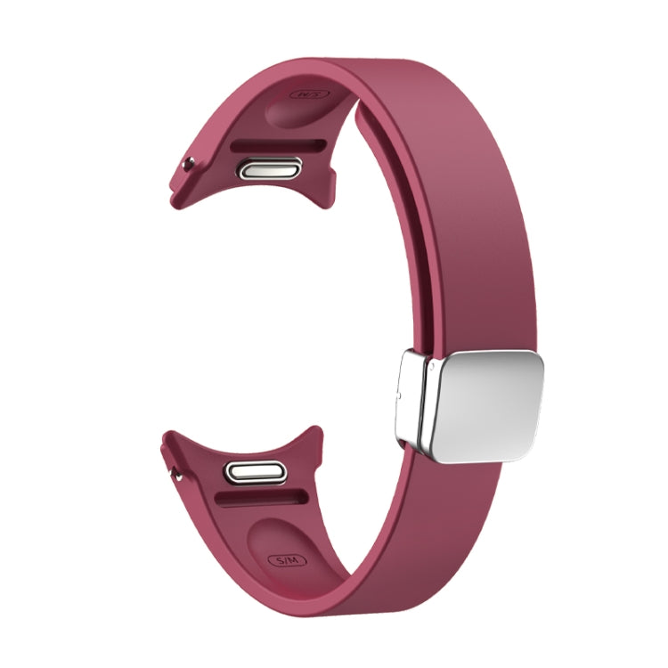 For Samsung Galaxy Watch 6 Magnetic Folding Silver Buckle Silicone Watch Band