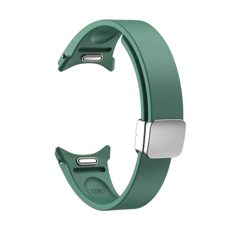 For Samsung Galaxy Watch 6 Magnetic Folding Silver Buckle Silicone Watch Band