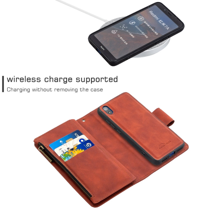 For Xiaomi Redmi 7A Skin Feel Detachable Magnetic Zipper Horizontal Flip PU Leather Case with Multi-Card Slots & Holder & Wallet & Photo Frame & Lanyard