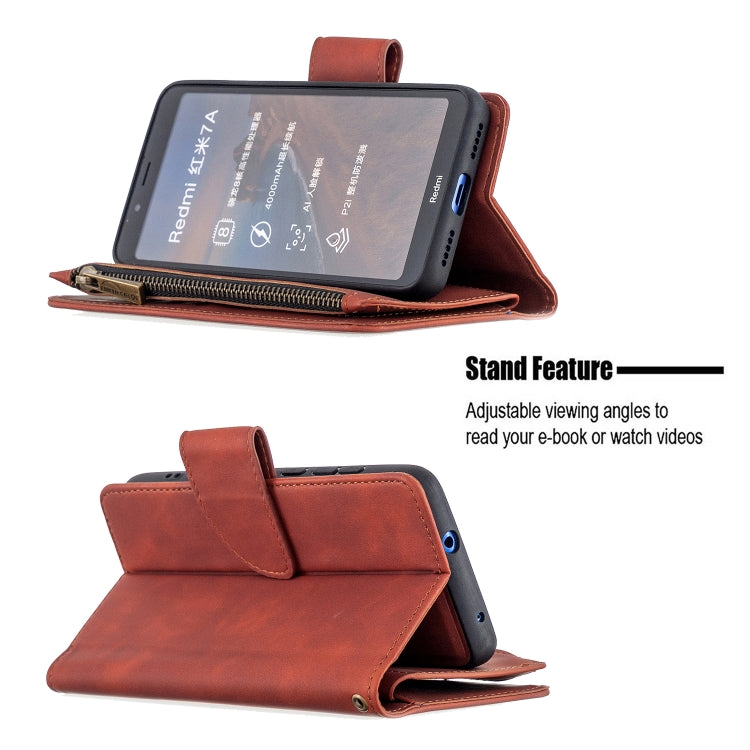 For Xiaomi Redmi 7A Skin Feel Detachable Magnetic Zipper Horizontal Flip PU Leather Case with Multi-Card Slots & Holder & Wallet & Photo Frame & Lanyard