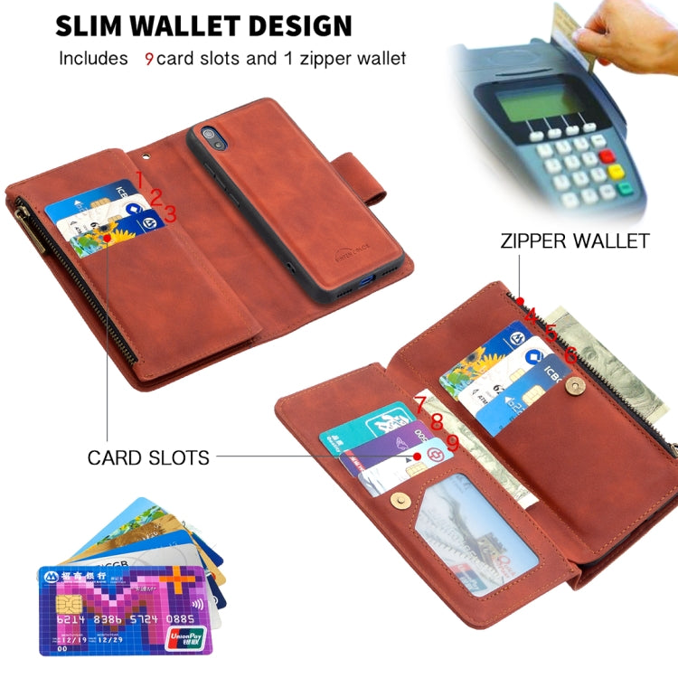 For Xiaomi Redmi 7A Skin Feel Detachable Magnetic Zipper Horizontal Flip PU Leather Case with Multi-Card Slots & Holder & Wallet & Photo Frame & Lanyard