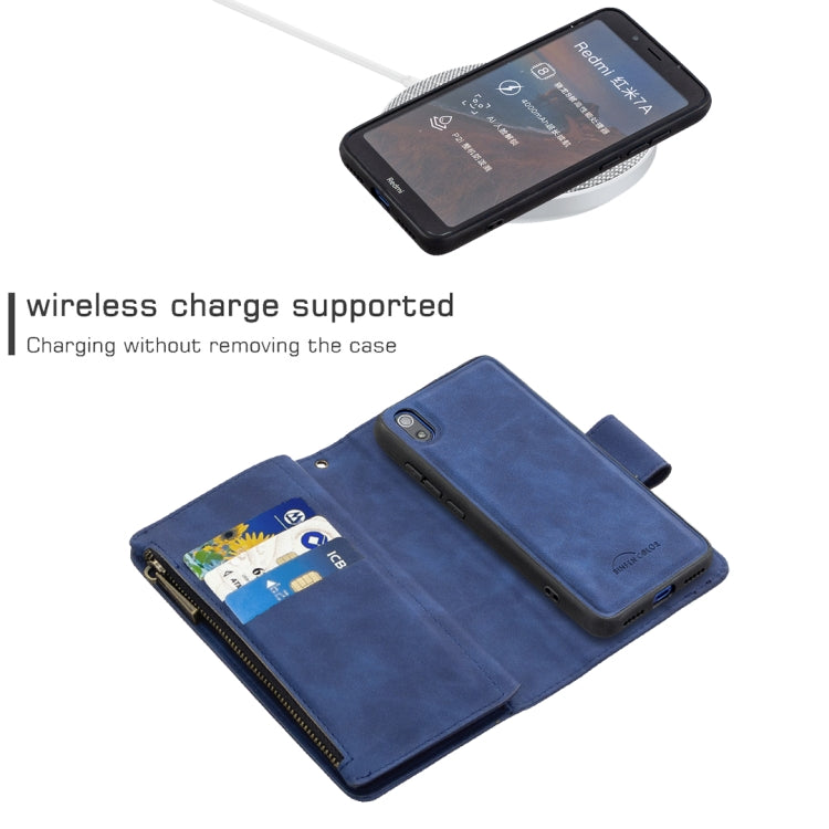 For Xiaomi Redmi 7A Skin Feel Detachable Magnetic Zipper Horizontal Flip PU Leather Case with Multi-Card Slots & Holder & Wallet & Photo Frame & Lanyard