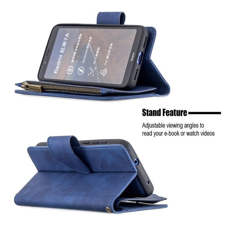 For Xiaomi Redmi 7A Skin Feel Detachable Magnetic Zipper Horizontal Flip PU Leather Case with Multi-Card Slots & Holder & Wallet & Photo Frame & Lanyard