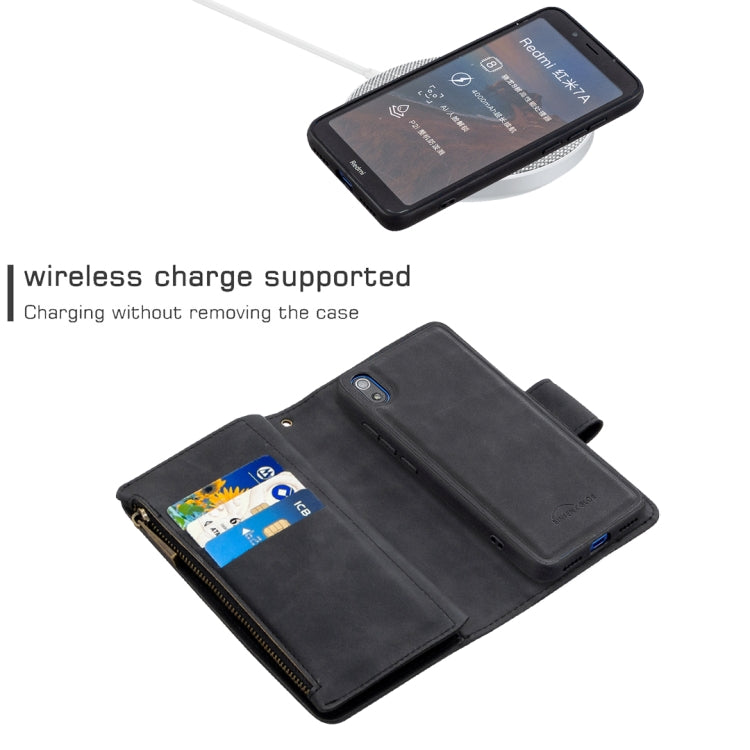 For Xiaomi Redmi 7A Skin Feel Detachable Magnetic Zipper Horizontal Flip PU Leather Case with Multi-Card Slots & Holder & Wallet & Photo Frame & Lanyard