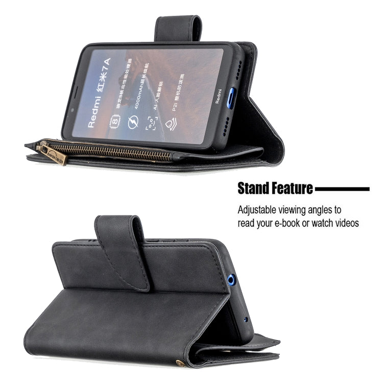 For Xiaomi Redmi 7A Skin Feel Detachable Magnetic Zipper Horizontal Flip PU Leather Case with Multi-Card Slots & Holder & Wallet & Photo Frame & Lanyard