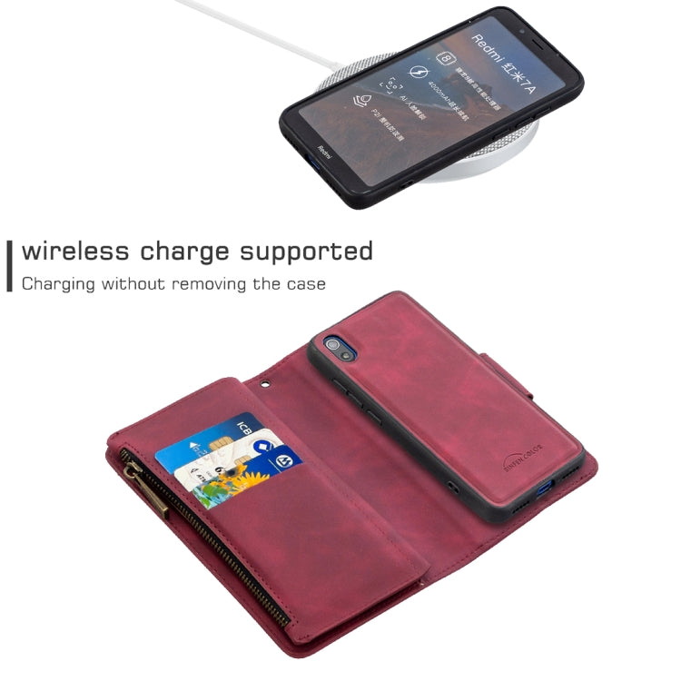 For Xiaomi Redmi 7A Skin Feel Detachable Magnetic Zipper Horizontal Flip PU Leather Case with Multi-Card Slots & Holder & Wallet & Photo Frame & Lanyard
