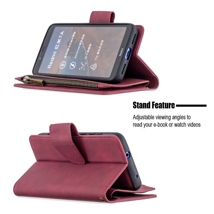For Xiaomi Redmi 7A Skin Feel Detachable Magnetic Zipper Horizontal Flip PU Leather Case with Multi-Card Slots & Holder & Wallet & Photo Frame & Lanyard