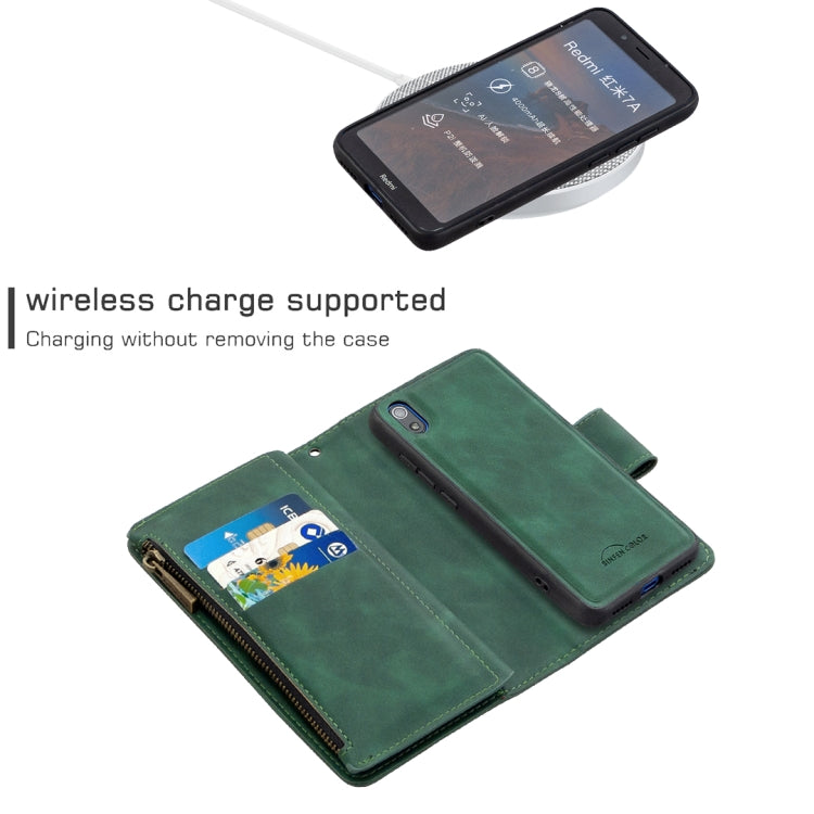 For Xiaomi Redmi 7A Skin Feel Detachable Magnetic Zipper Horizontal Flip PU Leather Case with Multi-Card Slots & Holder & Wallet & Photo Frame & Lanyard