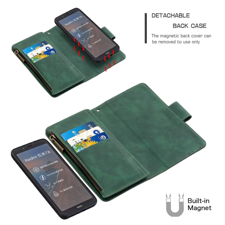 For Xiaomi Redmi 7A Skin Feel Detachable Magnetic Zipper Horizontal Flip PU Leather Case with Multi-Card Slots & Holder & Wallet & Photo Frame & Lanyard