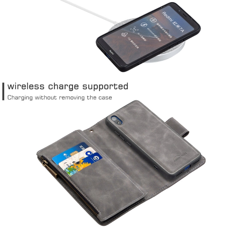 For Xiaomi Redmi 7A Skin Feel Detachable Magnetic Zipper Horizontal Flip PU Leather Case with Multi-Card Slots & Holder & Wallet & Photo Frame & Lanyard
