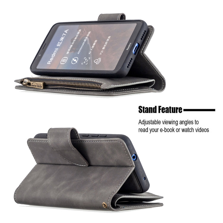 For Xiaomi Redmi 7A Skin Feel Detachable Magnetic Zipper Horizontal Flip PU Leather Case with Multi-Card Slots & Holder & Wallet & Photo Frame & Lanyard