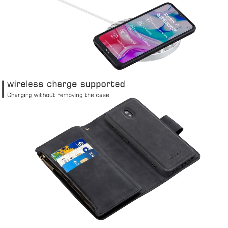 For Xiaomi Redmi 8A Skin Feel Detachable Magnetic Zipper Horizontal Flip PU Leather Case with Multi-Card Slots & Holder & Wallet & Photo Frame & Lanyard