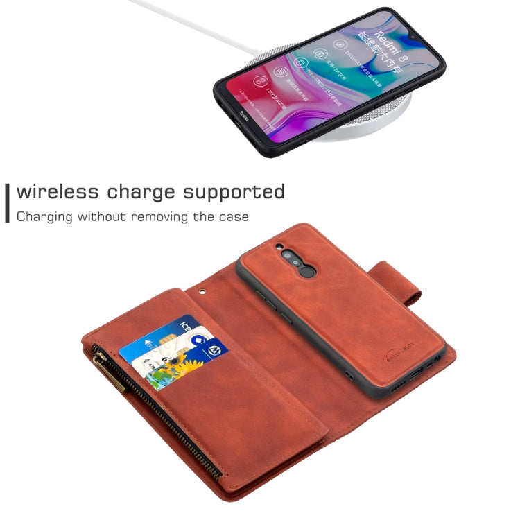 For Xiaomi Redmi 8 Skin Feel Detachable Magnetic Zipper Horizontal Flip PU Leather Case with Multi-Card Slots & Holder & Wallet & Photo Frame & Lanyard