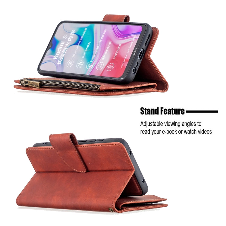 For Xiaomi Redmi 8 Skin Feel Detachable Magnetic Zipper Horizontal Flip PU Leather Case with Multi-Card Slots & Holder & Wallet & Photo Frame & Lanyard